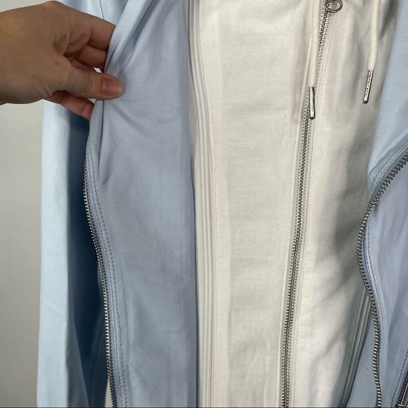 C’est Fini Pastel Powder Blue Leather Moto Jacket - Picture 2 of 9